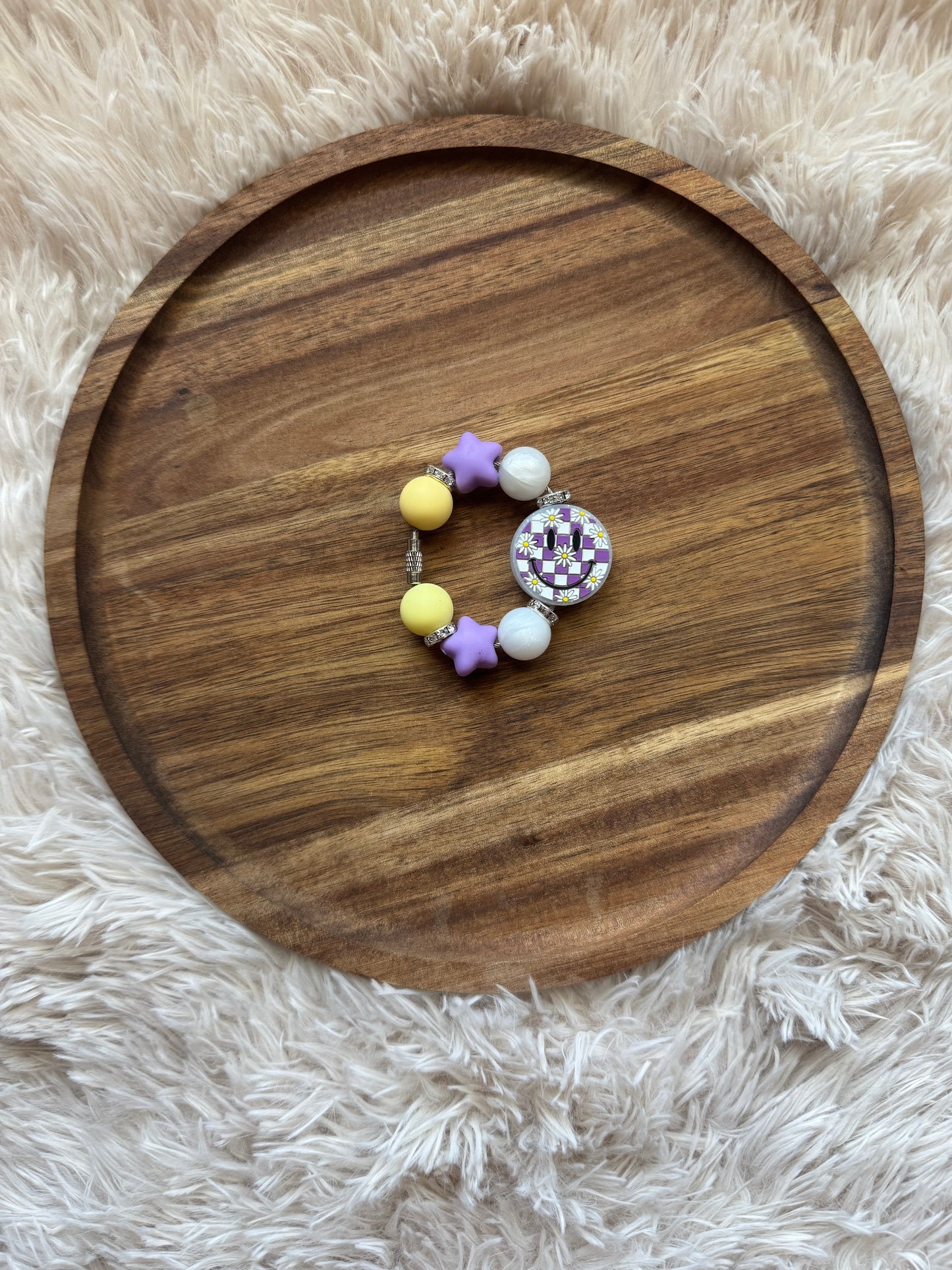 Purple Checkered Smiley Handle Charm