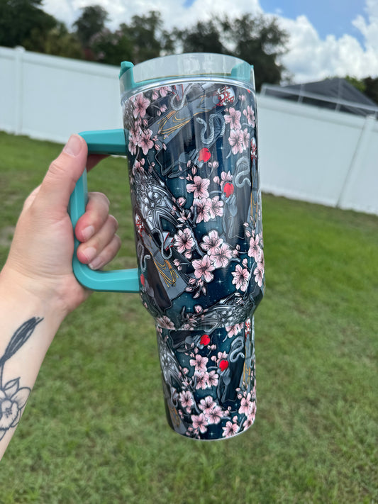 *FLAWED*cherry blossom ST 40 Oz Tumbler (TEAL HANDLE) (Copy)