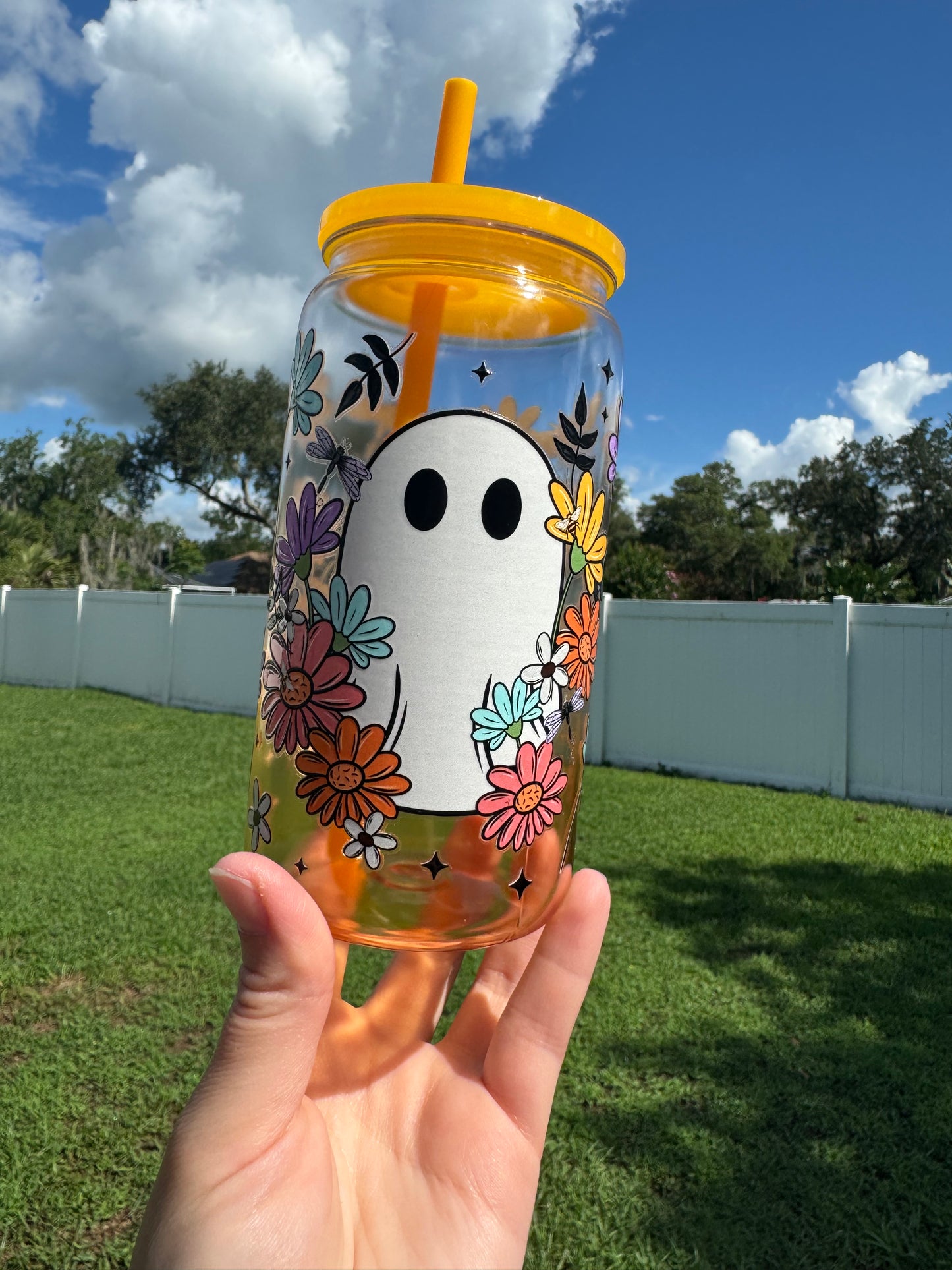 Floral Ghostie Plastic Can