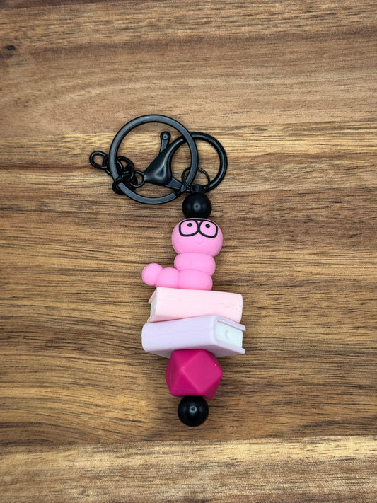 Bookworm Beaded Keychain