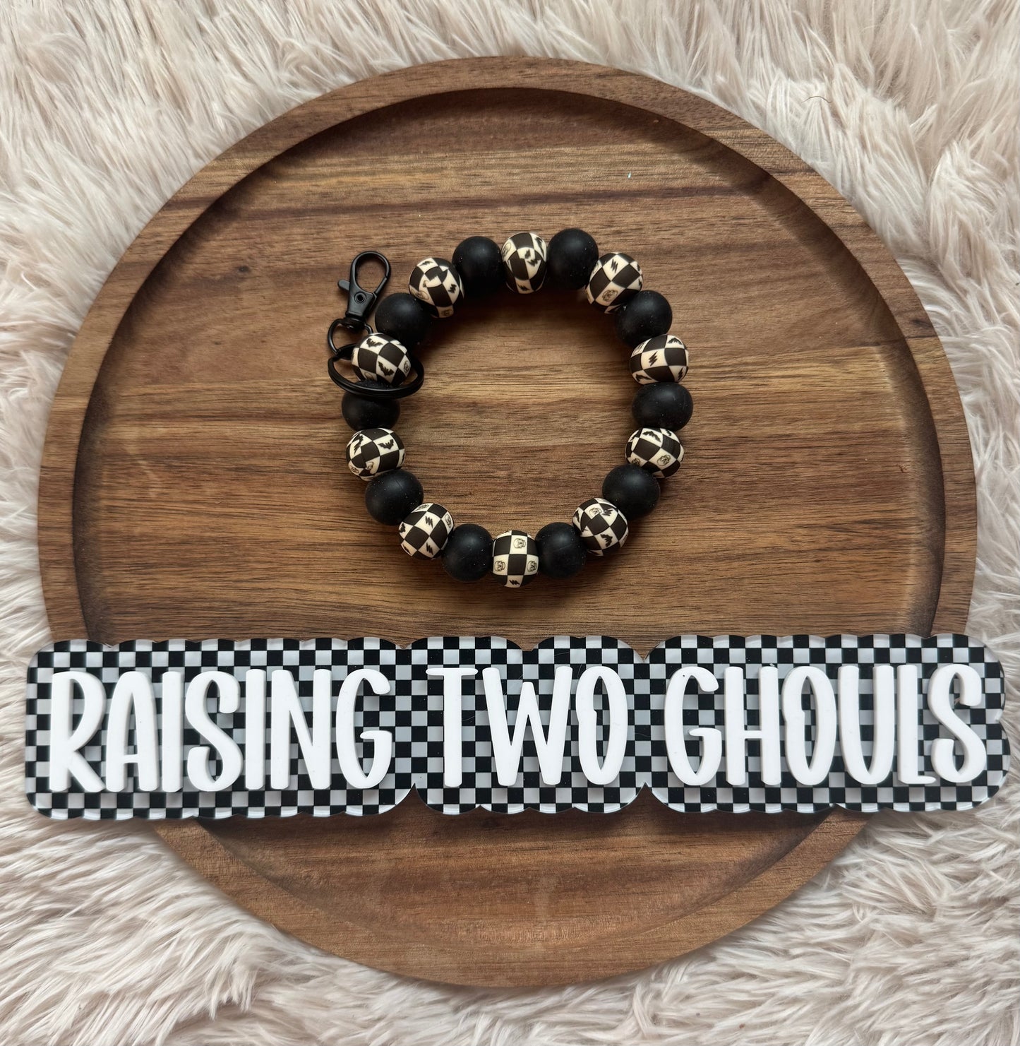 Spooky Checkered Beaded Wristlet