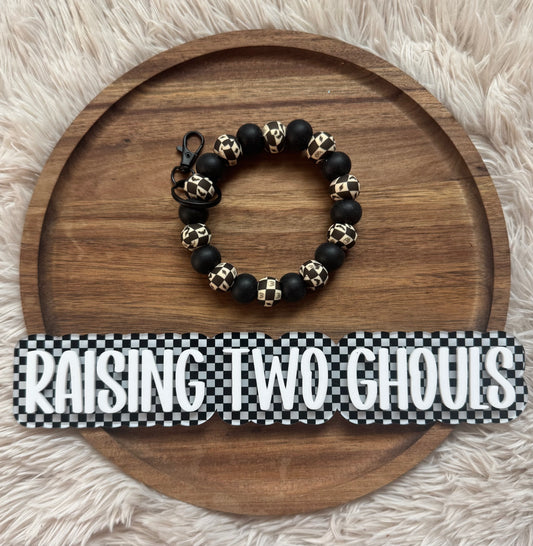 Spooky Checkered Beaded Wristlet
