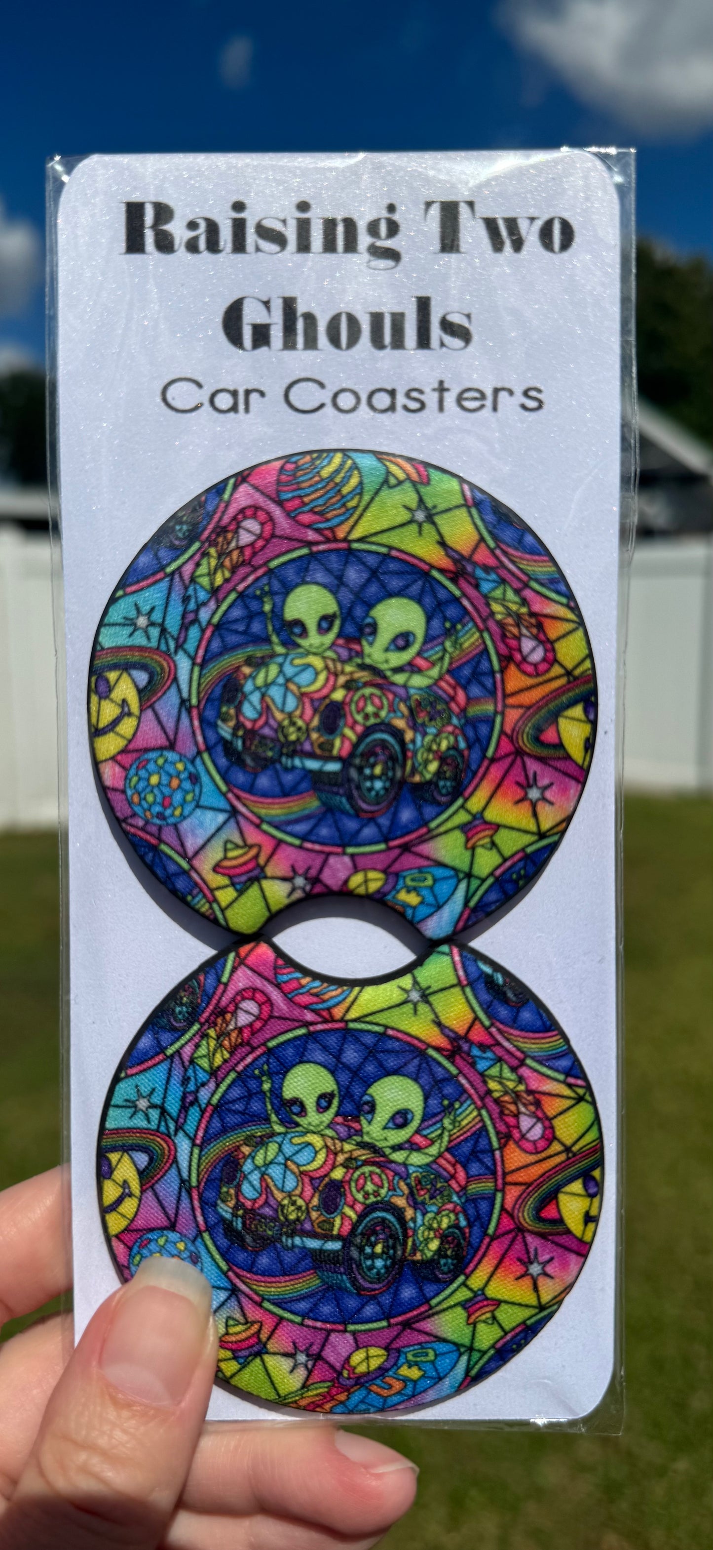 LF Alien Stained Glass Car Coasters