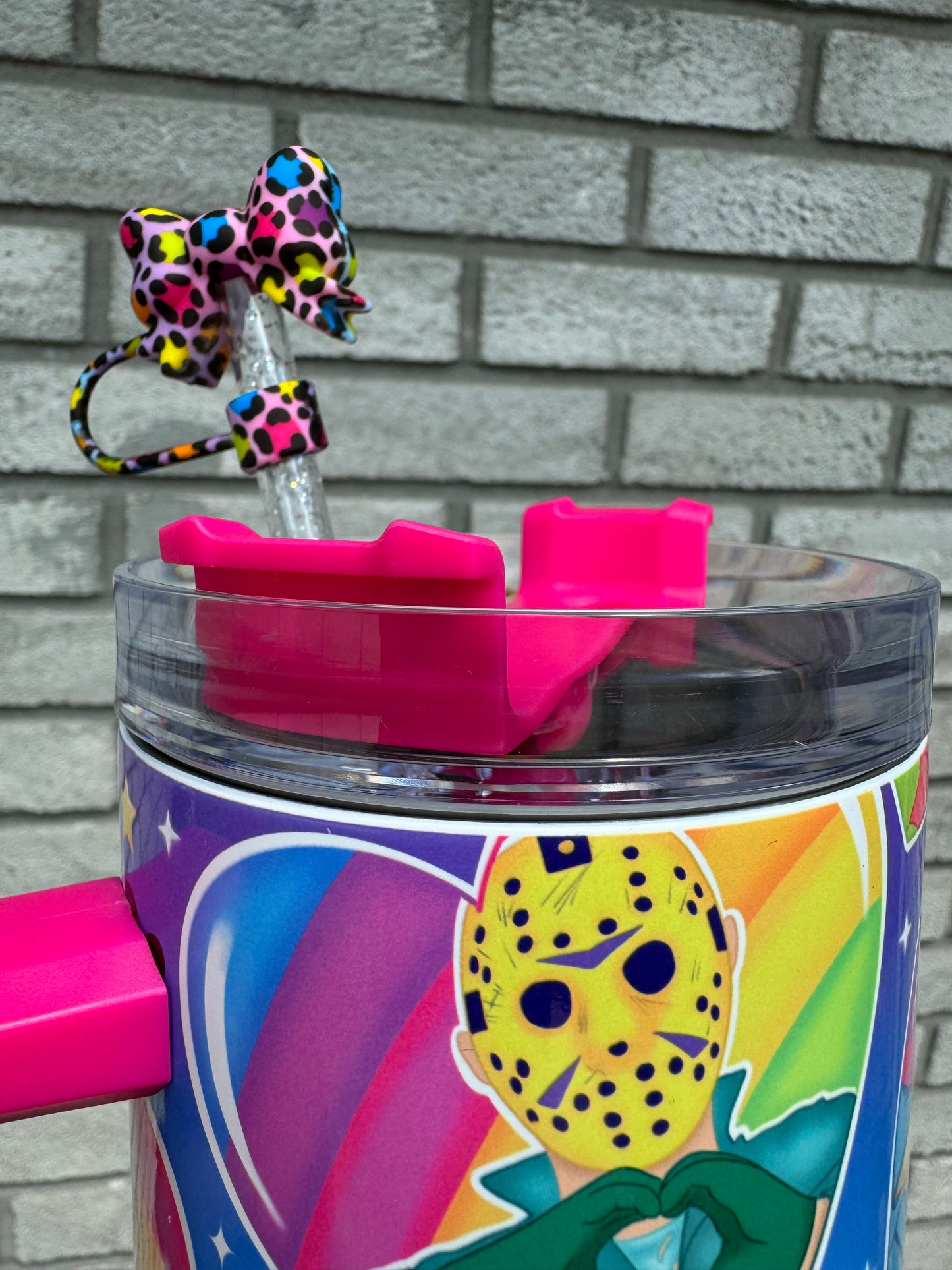 Neon Leopard Bow Straw Topper